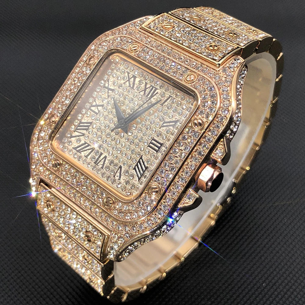 ICED OUT WATCH SQUARE NUMERAL DIAL