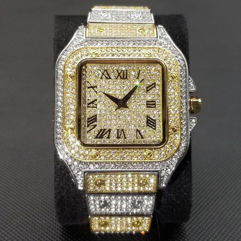 ICED OUT WATCH SQUARE NUMERAL DIAL